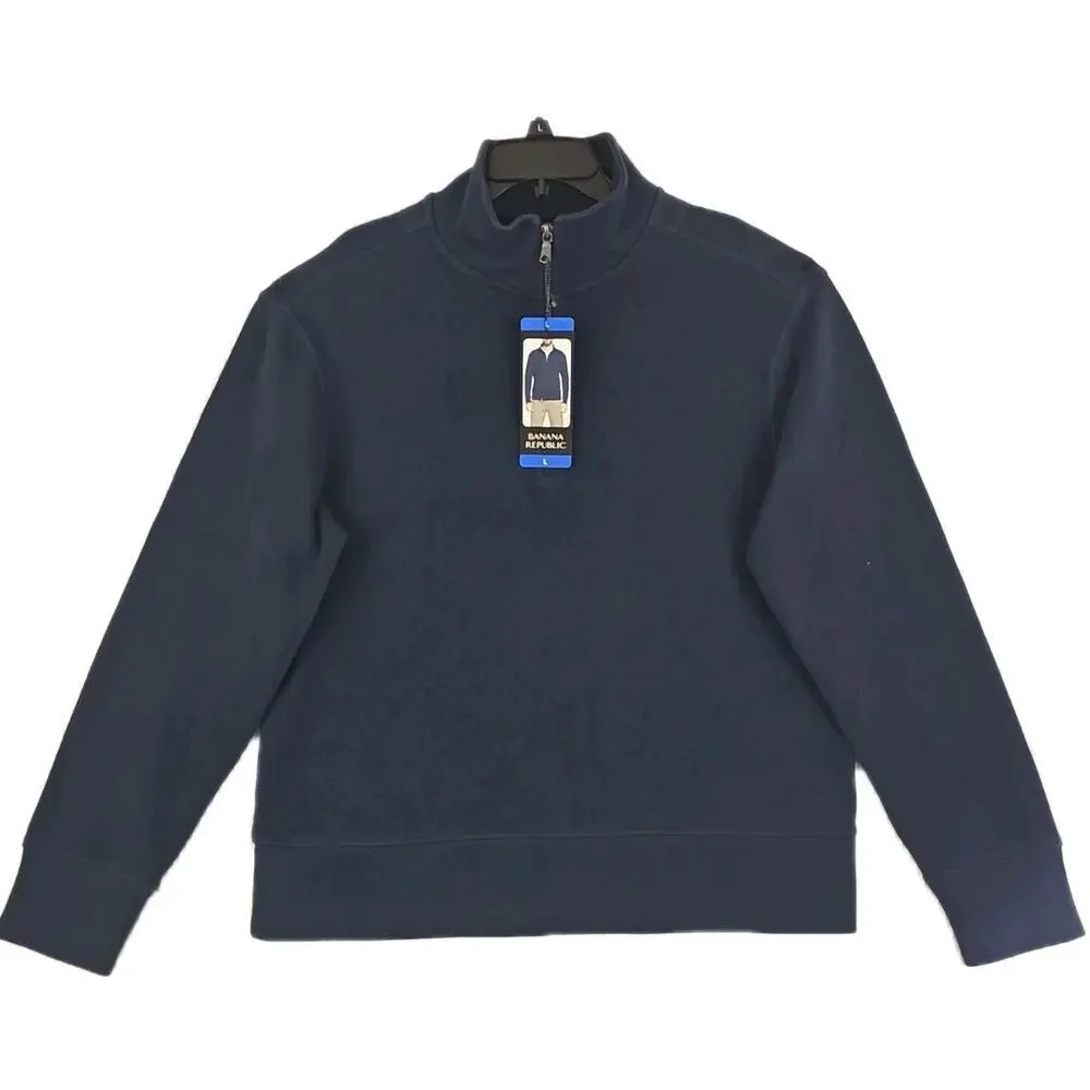 Banana Republic ~Men's Size L~ Blue Cotton Blend 1/4 Zip Pullover NWT.
